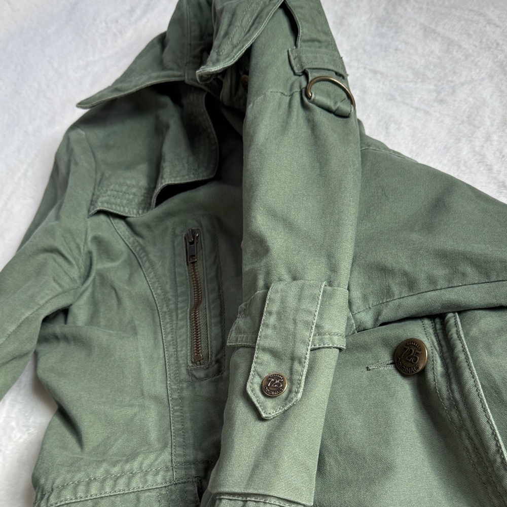 Women's Green Double-Breasted Military Style A-line Coat - Picture 9 of 14